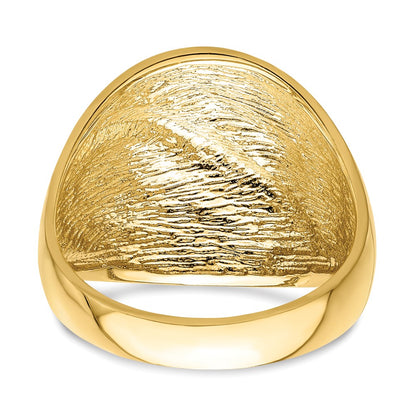 14K Yellow Gold Real Diamond Cut Leaf Design Dome Ring