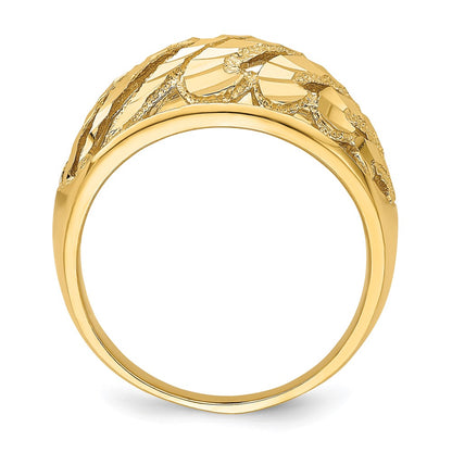 14K Yellow Gold Cut-Out D/C Striped Design Dome Ring