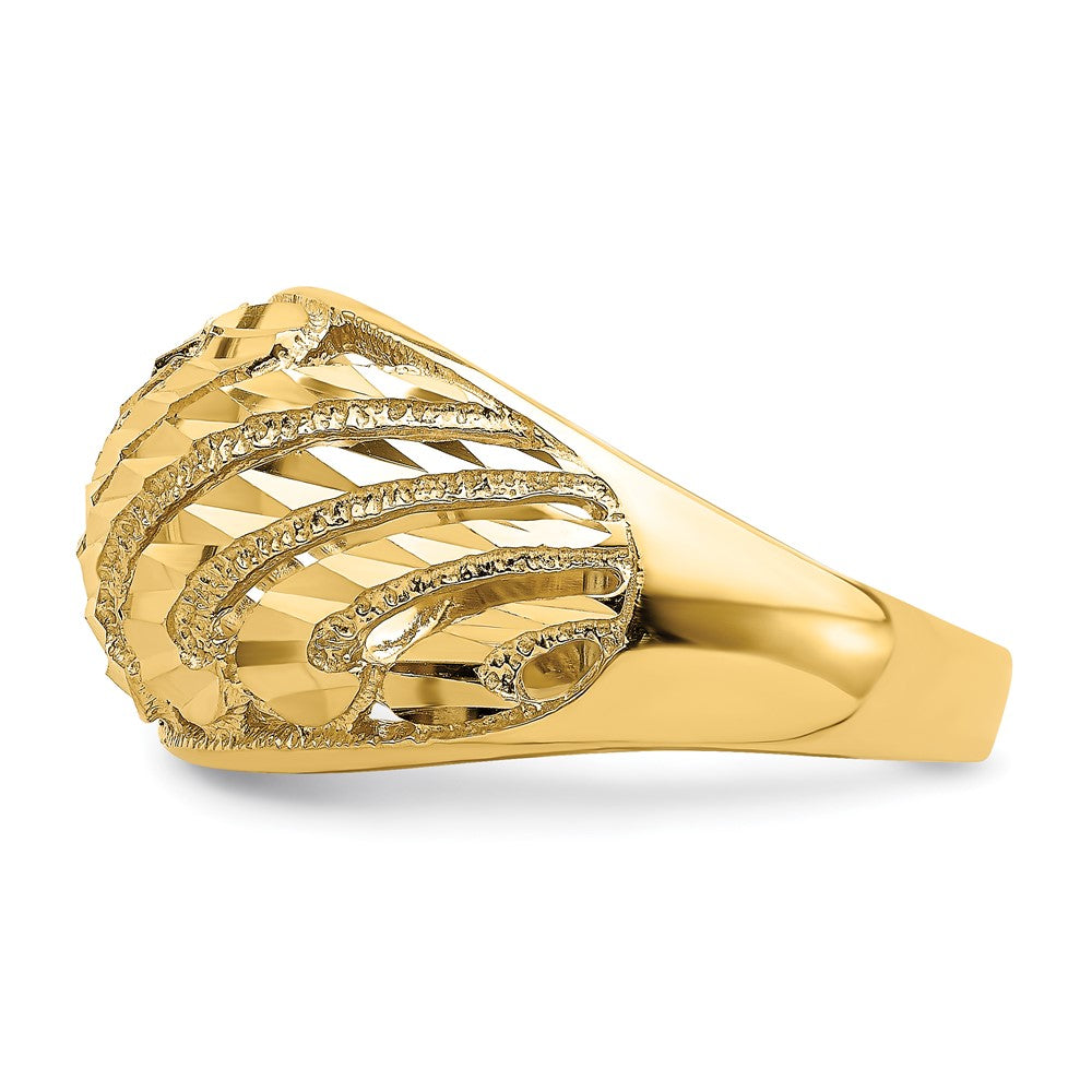 14K Yellow Gold Cut-Out D/C Striped Design Dome Ring