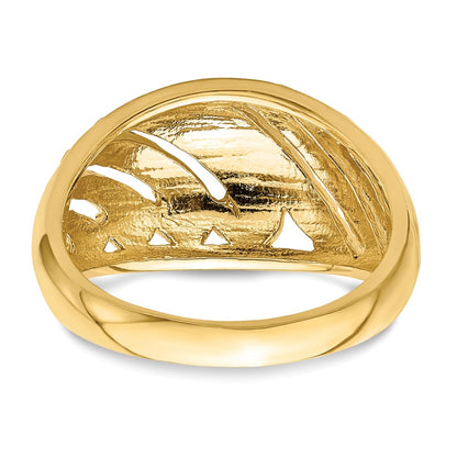 14K Yellow Gold Cut-Out D/C Striped Design Dome Ring
