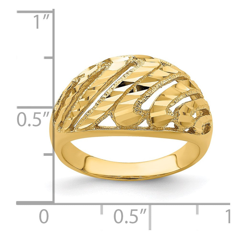 14K Yellow Gold Cut-Out D/C Striped Design Dome Ring