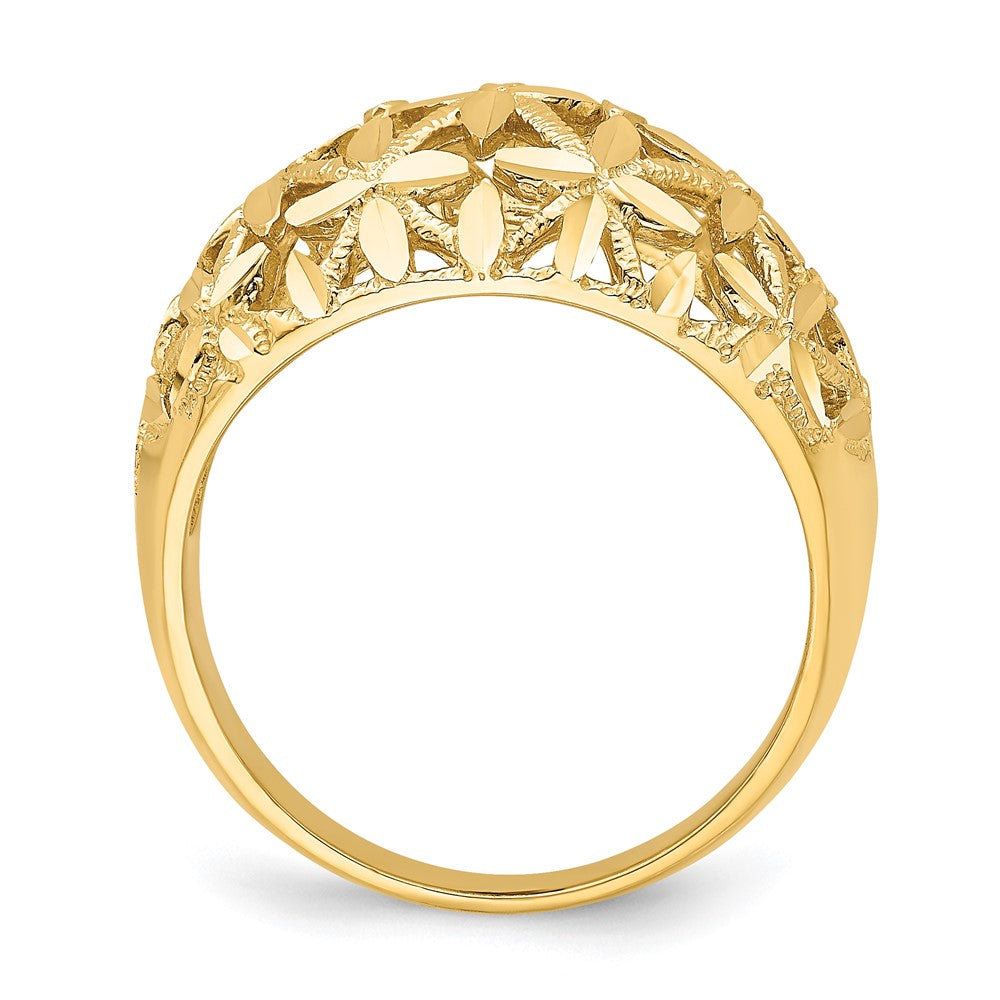14K Yellow Gold Cut-Out D/C Cross Design Dome Ring