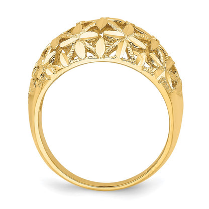 14K Yellow Gold Cut-Out D/C Cross Design Dome Ring