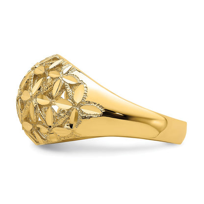 14K Yellow Gold Cut-Out D/C Cross Design Dome Ring