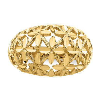 14K Yellow Gold Cut-Out D/C Cross Design Dome Ring