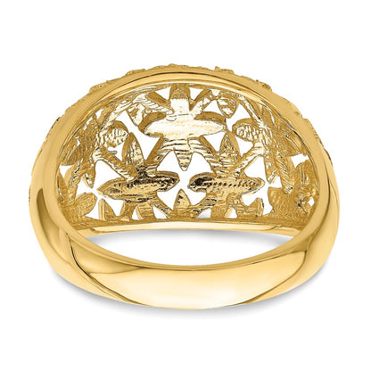 14K Yellow Gold Cut-Out D/C Cross Design Dome Ring