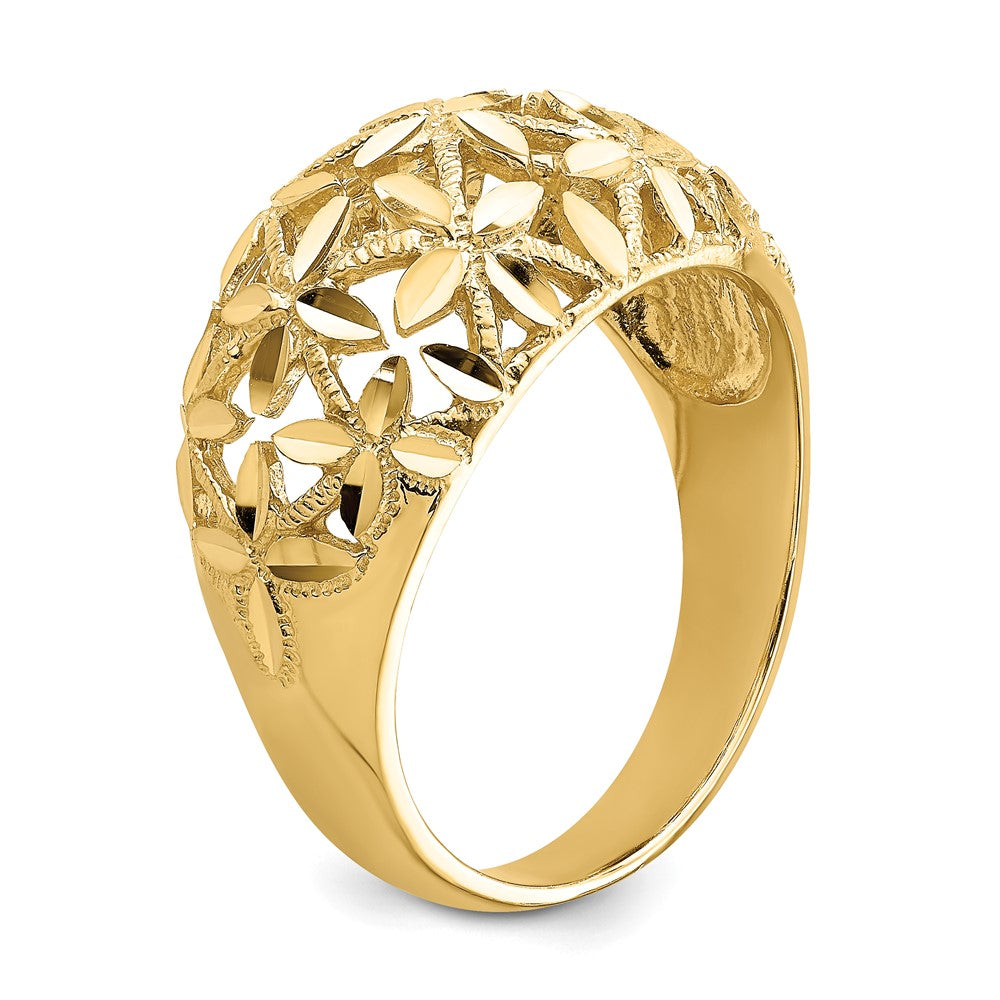 14K Yellow Gold Cut-Out D/C Cross Design Dome Ring