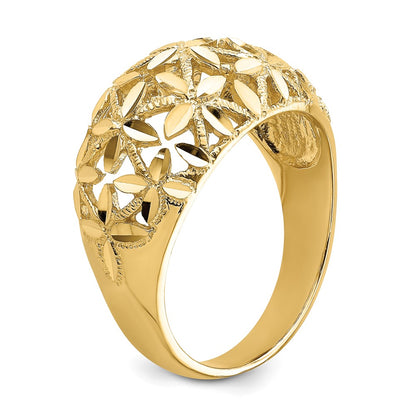 14K Yellow Gold Cut-Out D/C Cross Design Dome Ring