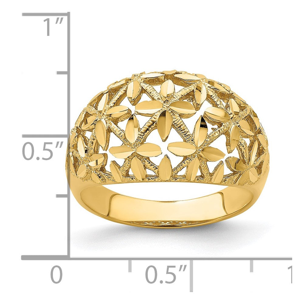 14K Yellow Gold Cut-Out D/C Cross Design Dome Ring