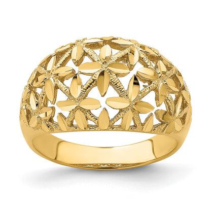 14K Yellow Gold Cut-Out D/C Cross Design Dome Ring