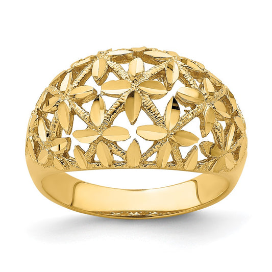 14K Yellow Gold Cut-Out D/C Cross Design Dome Ring