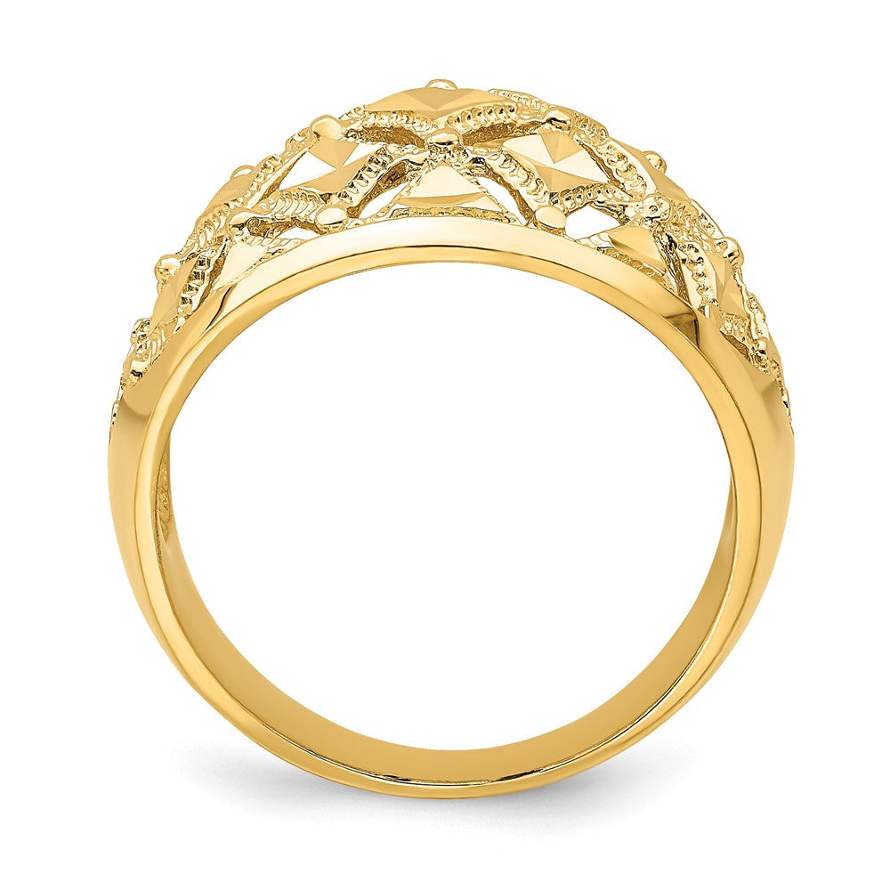 14K Yellow Gold D/C Real Diamond Pattern Dome Ring