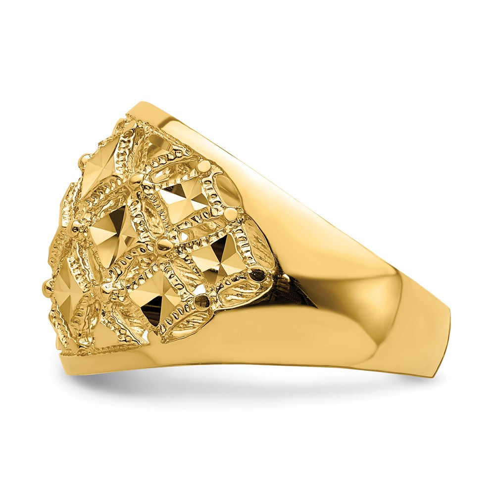 14K Yellow Gold D/C Real Diamond Pattern Dome Ring