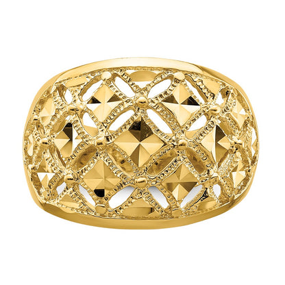 14K Yellow Gold D/C Real Diamond Pattern Dome Ring