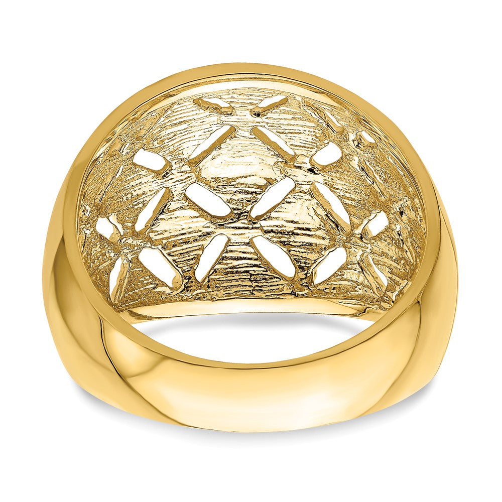 14K Yellow Gold D/C Real Diamond Pattern Dome Ring