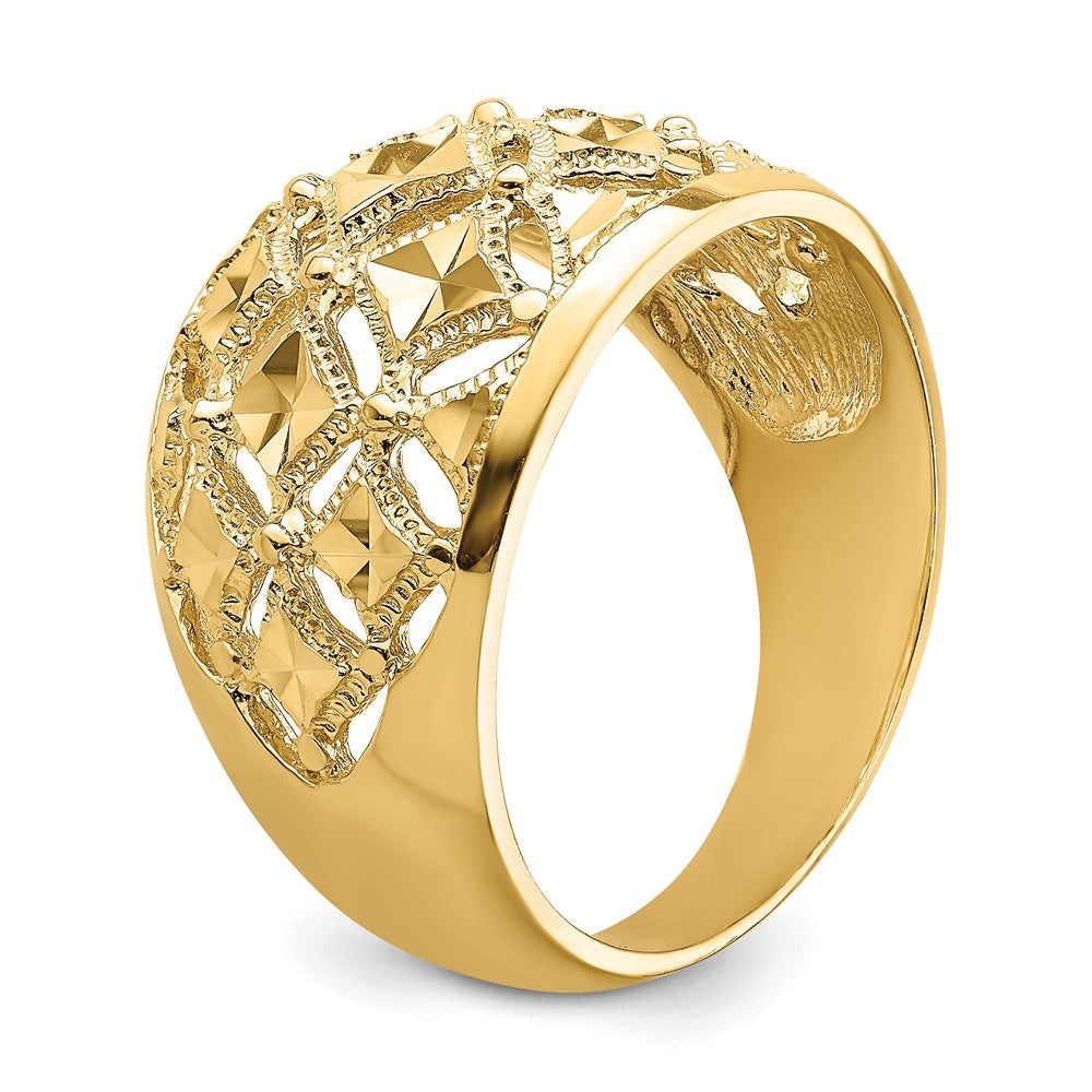 14K Yellow Gold D/C Real Diamond Pattern Dome Ring
