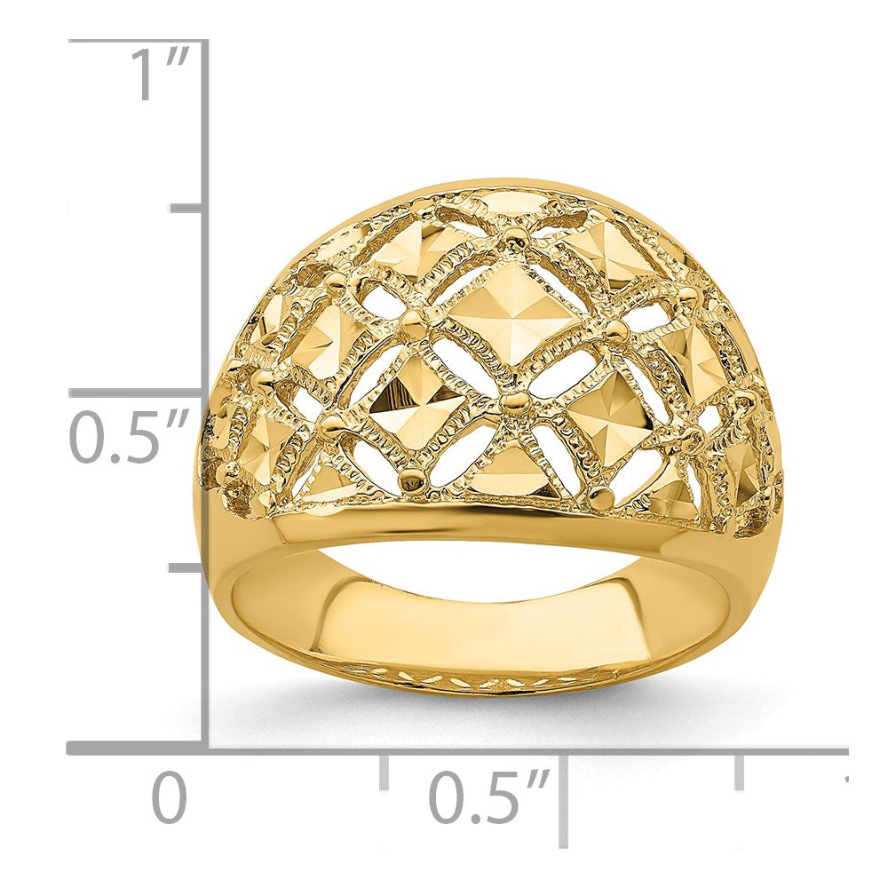 14K Yellow Gold D/C Real Diamond Pattern Dome Ring