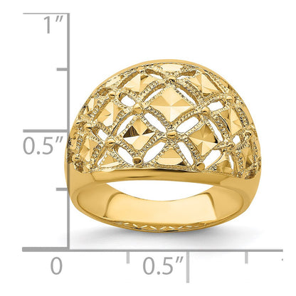 14K Yellow Gold D/C Real Diamond Pattern Dome Ring