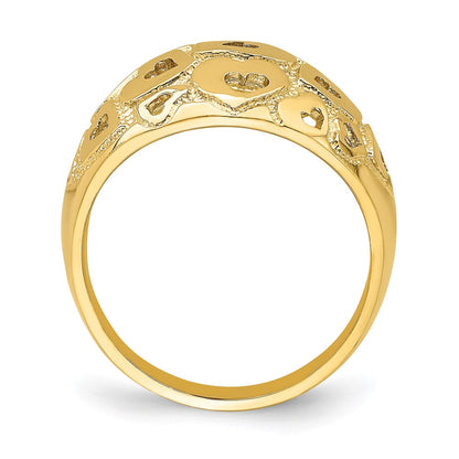 14K Yellow Gold Polished and Cut-Out Heart Pattern Ring