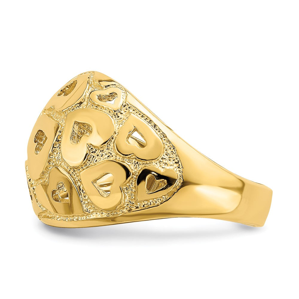14K Yellow Gold Polished and Cut-Out Heart Pattern Ring