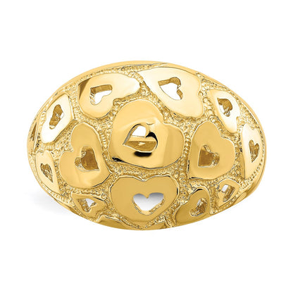 14K Yellow Gold Polished and Cut-Out Heart Pattern Ring