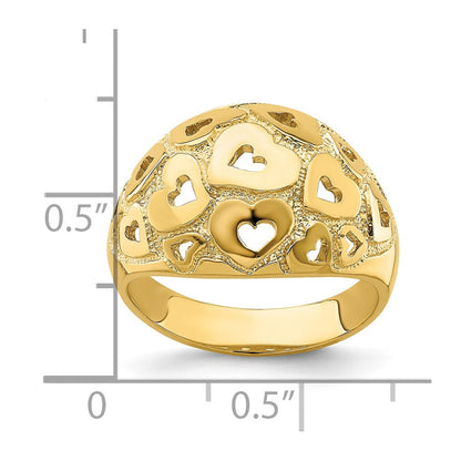 14K Yellow Gold Polished and Cut-Out Heart Pattern Ring