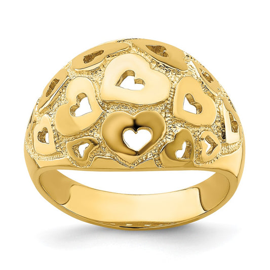 14K Yellow Gold Polished and Cut-Out Heart Pattern Ring