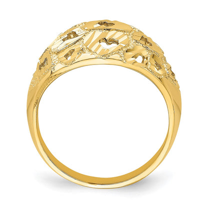 14K Yellow Gold Cut-Out and D/C Heart Pattern Ring