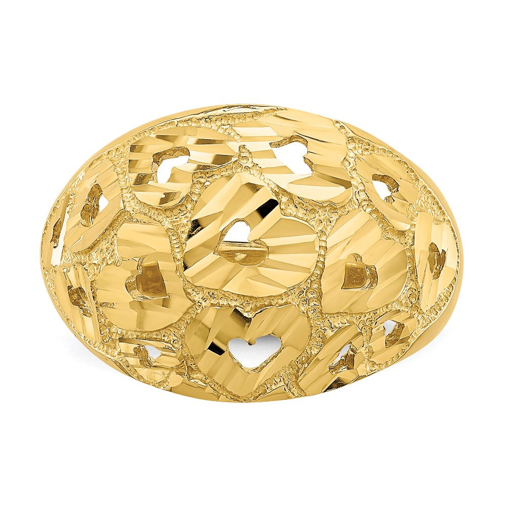 14K Yellow Gold Cut-Out and D/C Heart Pattern Ring