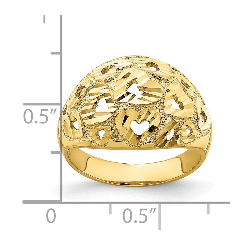 14K Yellow Gold Cut-Out and D/C Heart Pattern Ring