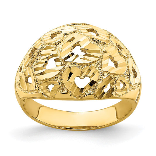 14K Yellow Gold Cut-Out and D/C Heart Pattern Ring