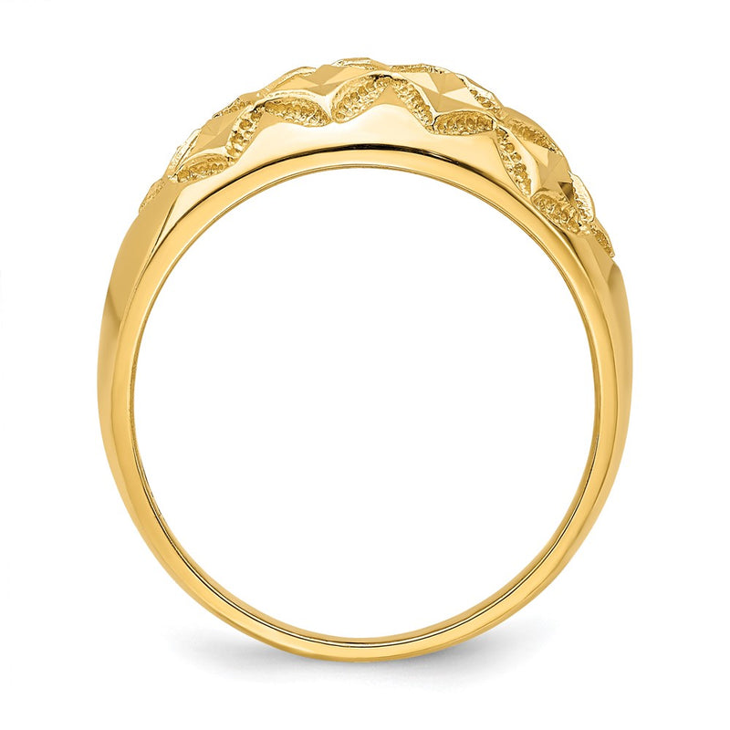 14K Yellow Gold D/C Real Diamond Pattern Solid Dome Ring