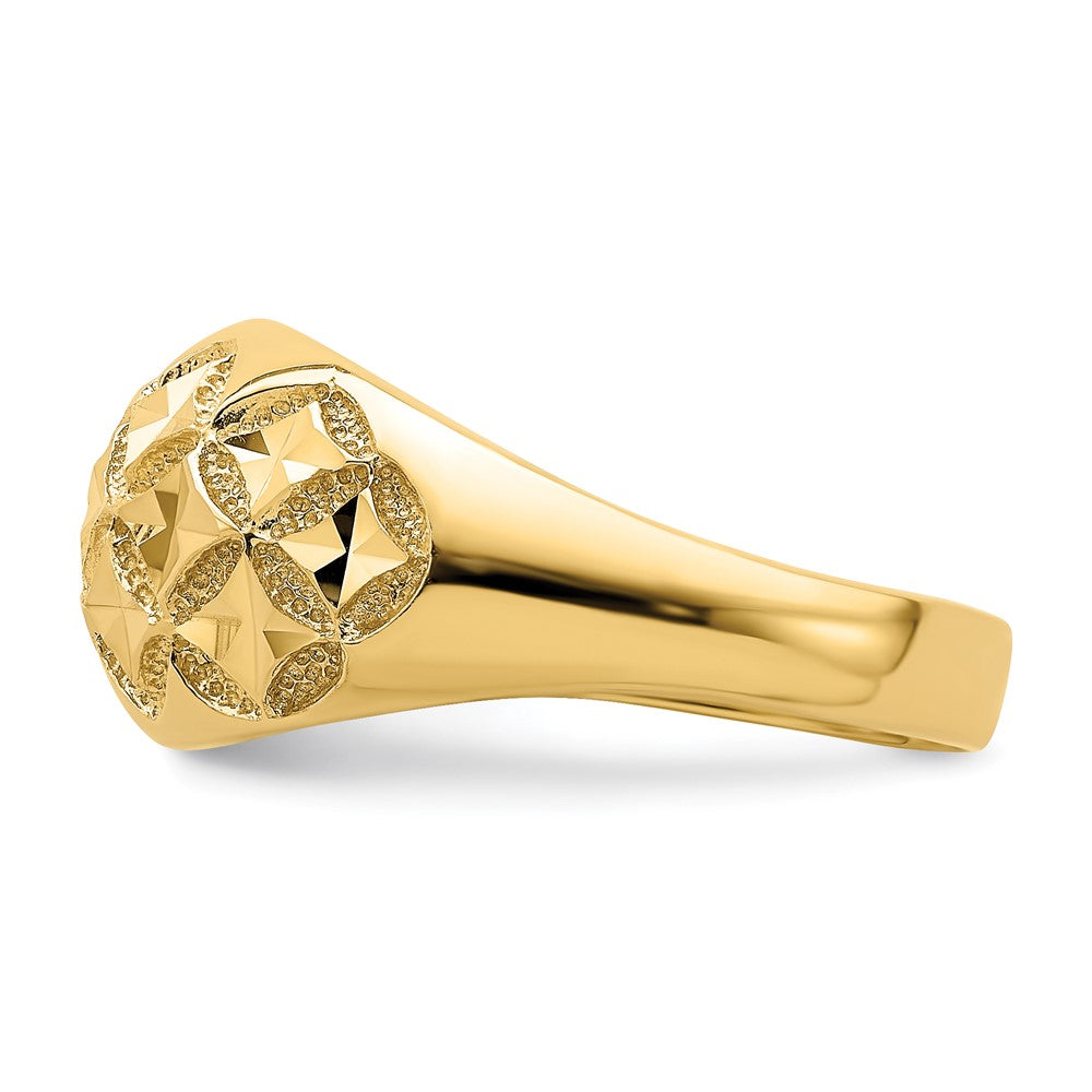 14K Yellow Gold D/C Real Diamond Pattern Solid Dome Ring