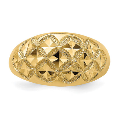 14K Yellow Gold D/C Real Diamond Pattern Solid Dome Ring