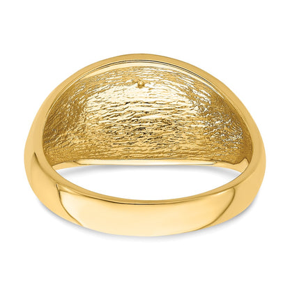 14K Yellow Gold D/C Real Diamond Pattern Solid Dome Ring