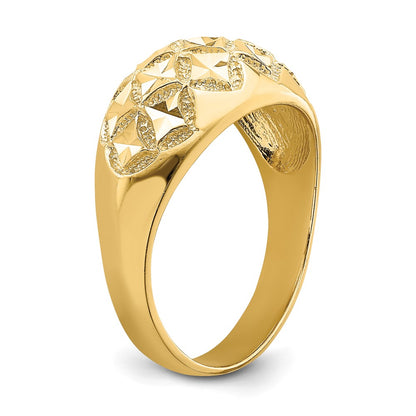 14K Yellow Gold D/C Real Diamond Pattern Solid Dome Ring