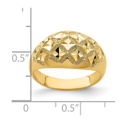 14K Yellow Gold D/C Real Diamond Pattern Solid Dome Ring