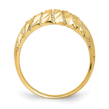 14K Yellow Gold D/C Pattern Solid Dome Ring