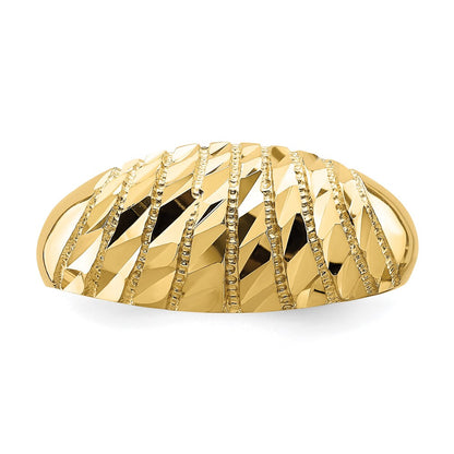 14K Yellow Gold D/C Pattern Solid Dome Ring