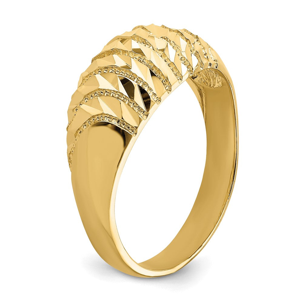 14K Yellow Gold D/C Pattern Solid Dome Ring