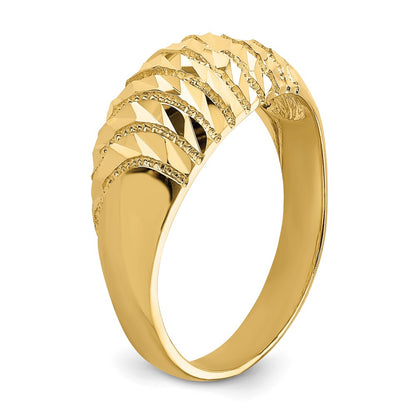 14K Yellow Gold D/C Pattern Solid Dome Ring