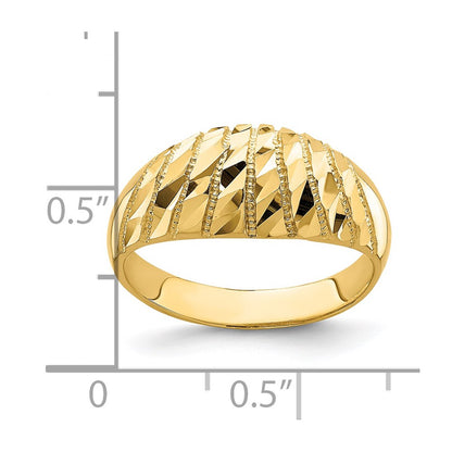 14K Yellow Gold D/C Pattern Solid Dome Ring