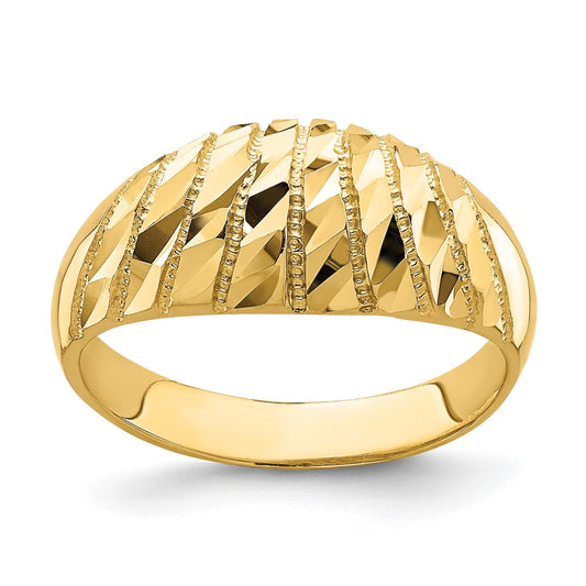14K Yellow Gold D/C Pattern Solid Dome Ring