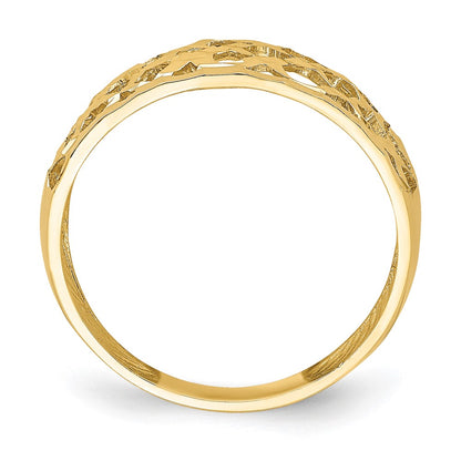14K Yellow Gold Solid D/C Woven Pattern Dome Ring
