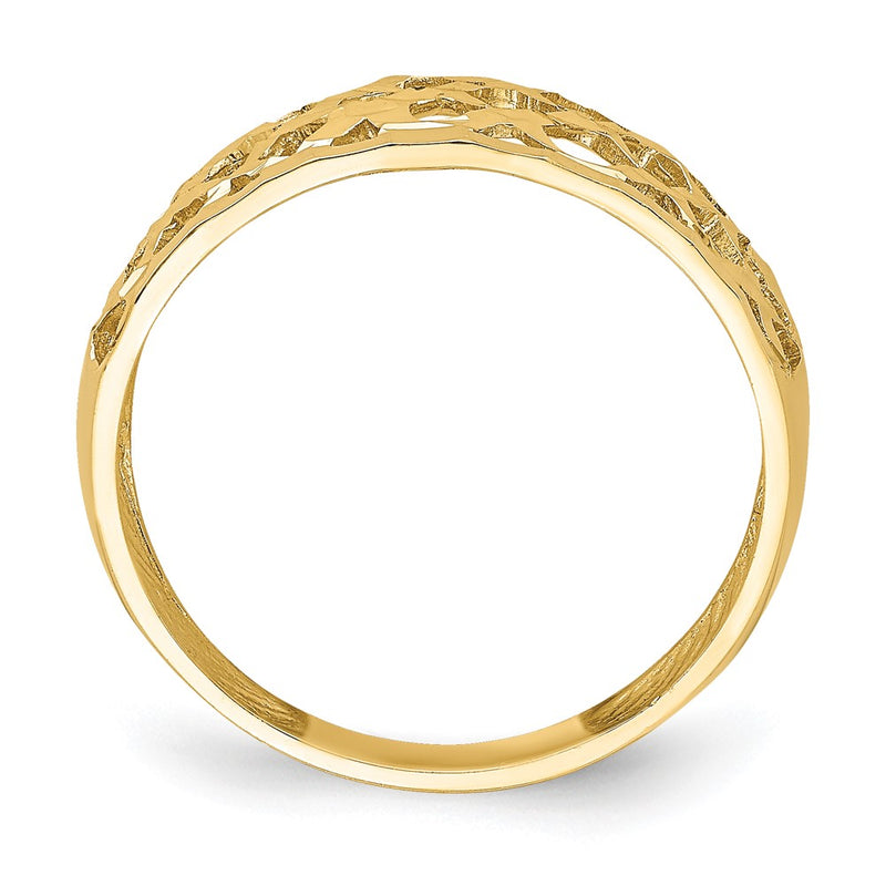 14K Yellow Gold Solid D/C Woven Pattern Dome Ring