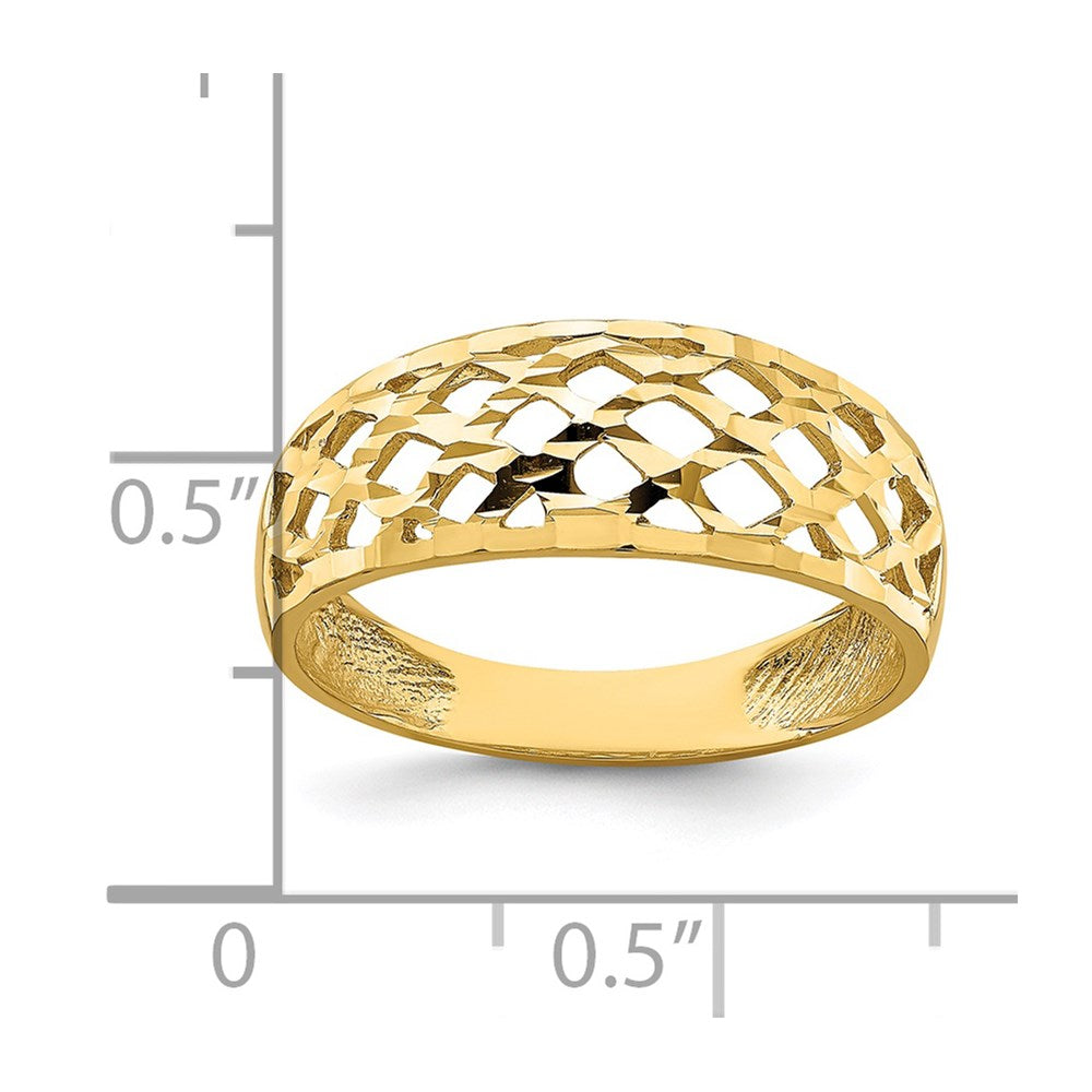 14K Yellow Gold Solid D/C Woven Pattern Dome Ring