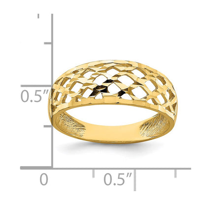 14K Yellow Gold Solid D/C Woven Pattern Dome Ring