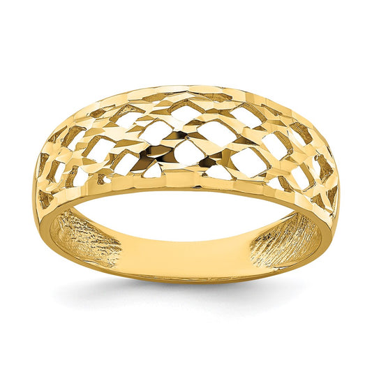 14K Yellow Gold Solid D/C Woven Pattern Dome Ring