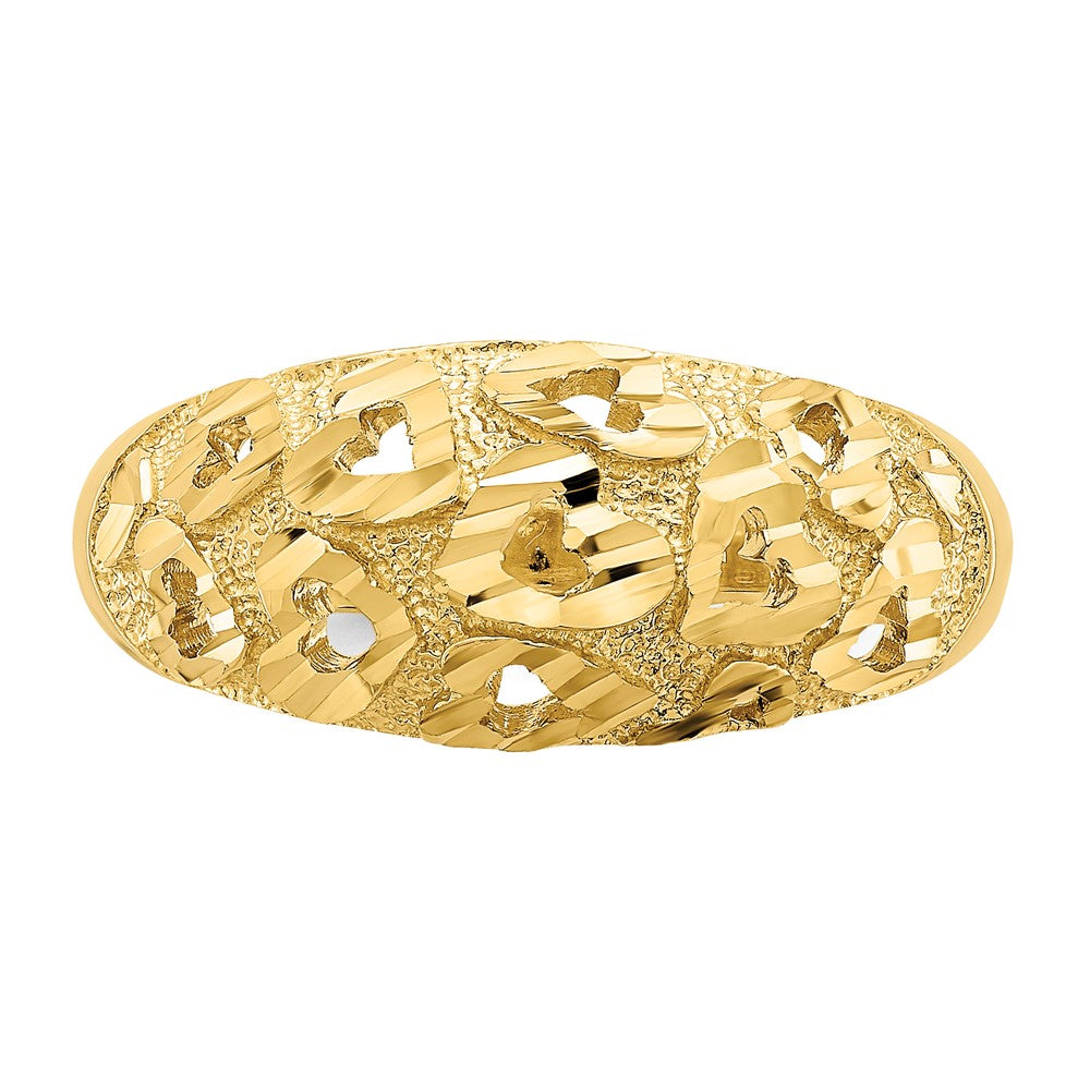 14K Yellow Gold Cut-Out and D/C Heart Pattern Ring
