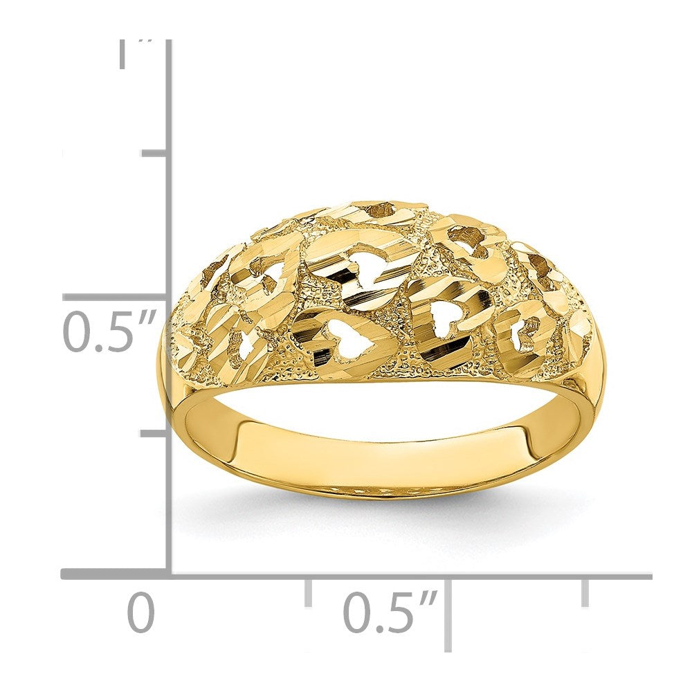 14K Yellow Gold Cut-Out and D/C Heart Pattern Ring